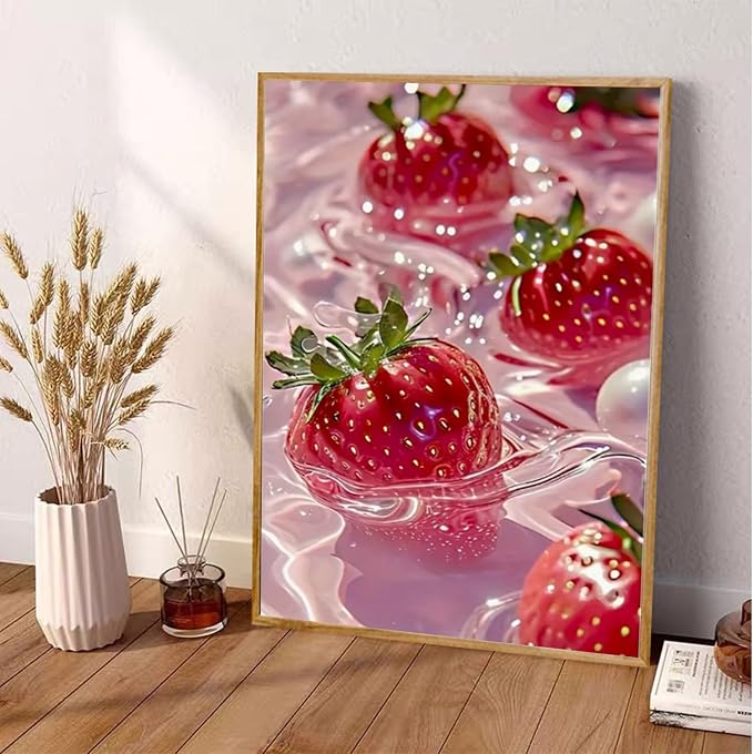 AIBOERL Diamond Art Kits for Adults,Strawberries Diamond Painting | Round Drill Strawberries Diamond Painting for Beginners DIY Rhinestone 5D Diamond dots(Gemstone Craft)Wall Art Gift 12x16IN
