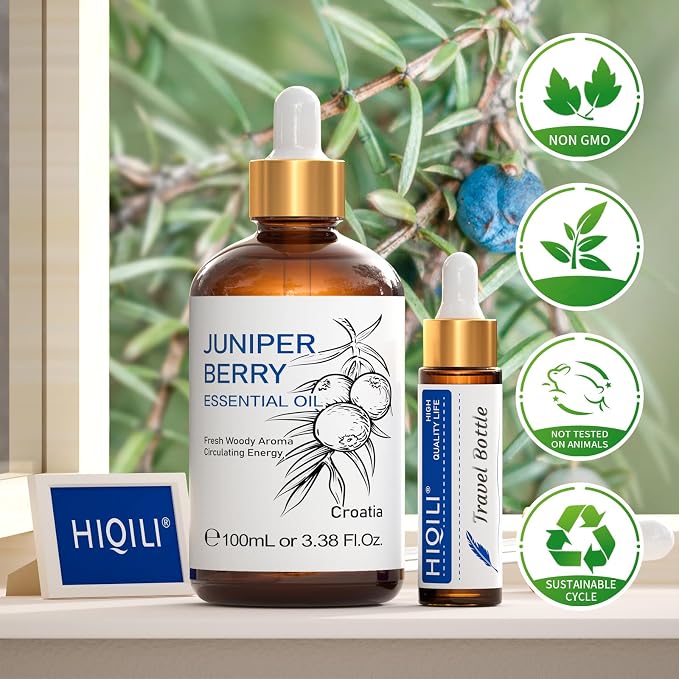 HIQILI Juniper Berry Essential Oil for Aromatherapy,Hair & Skin Care