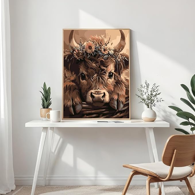 Mosaflare Highland Cow Paint by Numbers for Adults Beginner 12X16 inch | Animals Adult Paint by Number Kits on Canvas, DIY Acrylic Oil Easy Painting by Numbers for Home Wall Decor (Without Frame)
