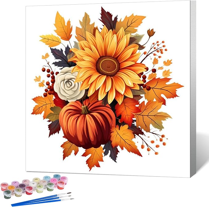 Fountor Fall Framed Paint by Numbers Kit for Adults Beginner 10x10 Inch