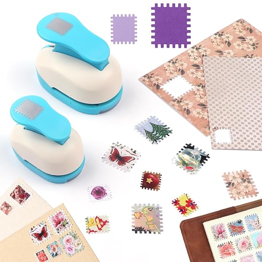 BAOFALI 2 PCS Stamp Puncher 1.2"x1"and 0.8"x0.7" Stamp Punch Rectangular Postage Stamp Punch |Stamp Hole Puncher| Lever Action Paper Punches forfor Scrapbooking Journaling Card Making