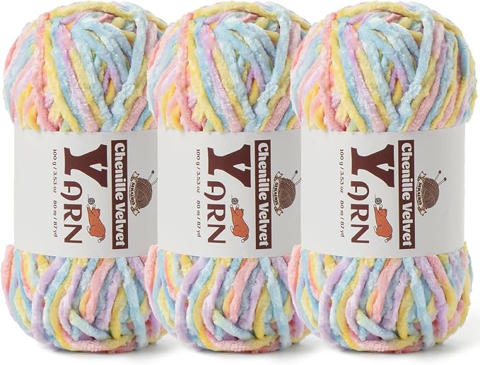 Chenille Crochet Macaron Yarn 3 Pack