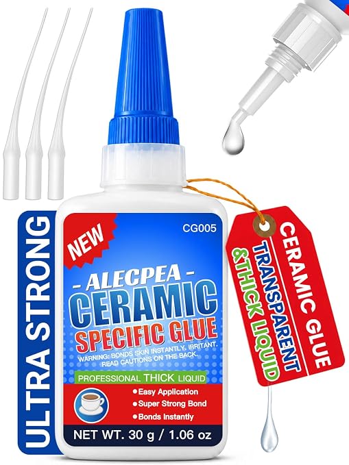 ALECPEA Ceramic Glue Repair, 30g Thick Porcelain Glue with 3 Precision Droppers