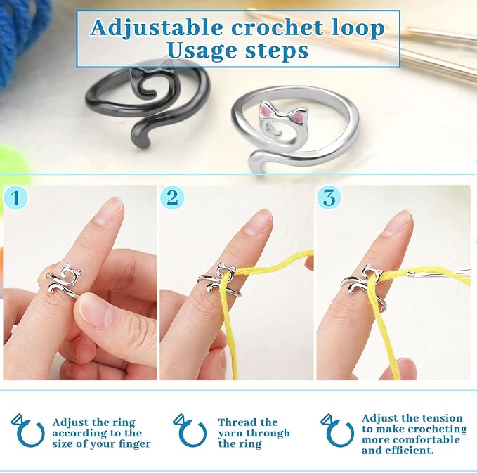 5 Pcs Crochet Ring, Adjustable Crochet Tension Rings, Yarn Ring for Finger | FOUSNOW Knitting Loop Accessories Tools, Yarn Rings for Women Mother Grandma