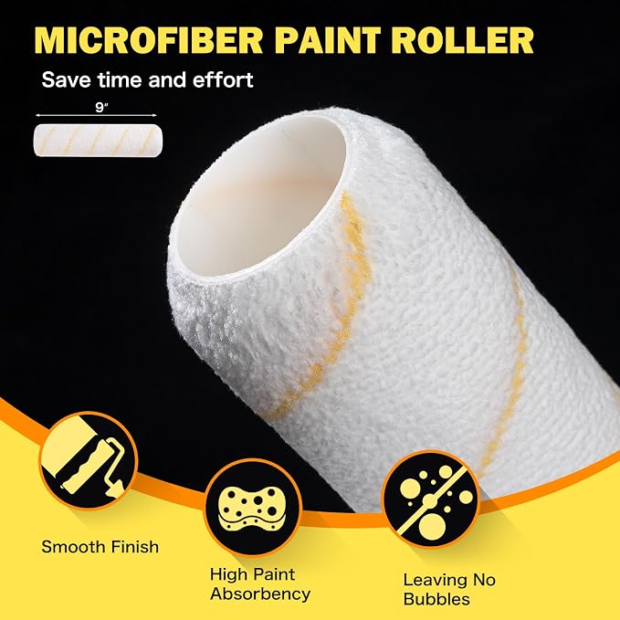 Mister Rui 17 Pieces Paint Roller Kit with 9 Inch Magnetic Tray and Liners
