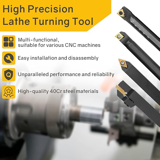 Indexable Lathe Turning Tool 21Pcs Kit 5/8'' 16mm Shank 7 Pcs Metal Lathe Tool Holder Set with 14 Pcs Turning Inserts for Turning Grooving Threading Boring Carbide Inserts Carbide Turning Tool