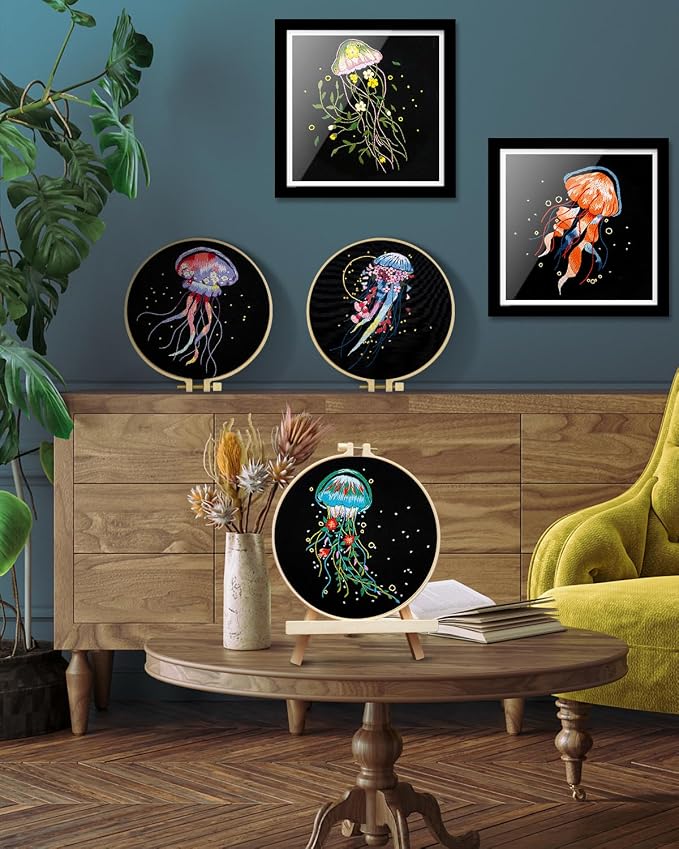 TINDTOP 5 Pack Embroidery Kit for Adult, Embroidery DIY Starter Kit | for Beginners Include Embroidery Cloth Hoops Threads for Craft Lover Hand Stitch with Embroidery Skill Techniques