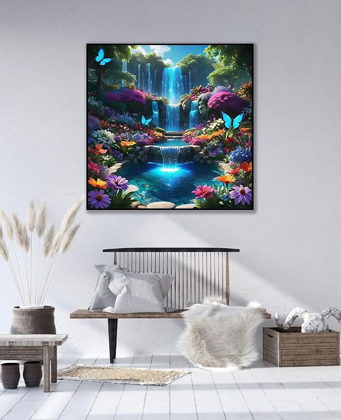 5D Landscape Scenery Diamond Art kits for Adults Beginners 13.7x13.7inch | Waterfall Diamond Painting Kit, DIY Full Round Drill Paint by Diamonds Dot Gem Art for Adult, Home Wall Decor