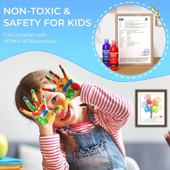 Nicpro 8 Colors Washable Finger Paint Set for Toddlers (4 oz), Non-Toxic | Baby Safe Paint for Hand and Feet, Mess Free Finger Painting Art Supplies for Kids Age 1-3 4 5 6+, Preschool Learning Gifts