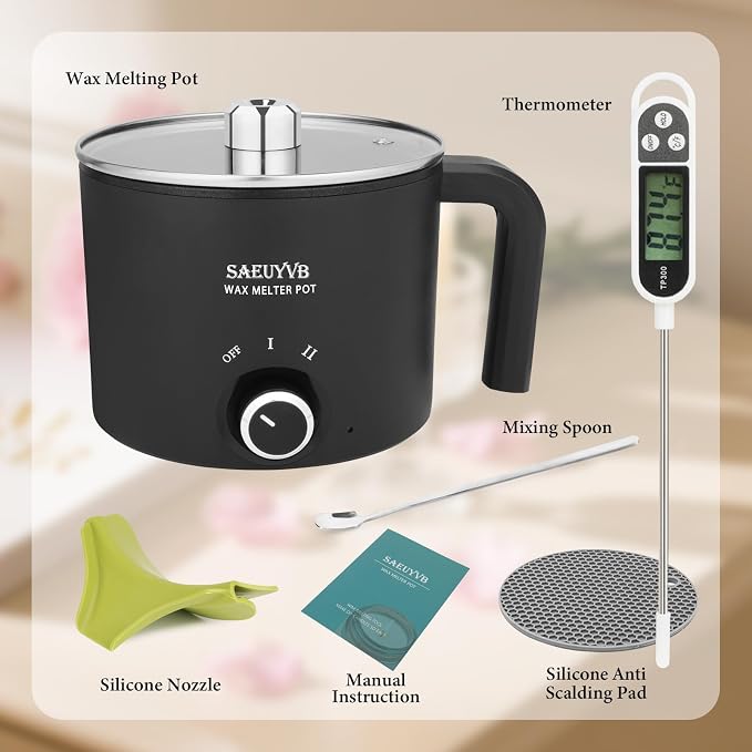 SAEUYVB Candle Making Kit with 1.8L Wax Melter Pot | Wax Melter for Candle Making with Thermometer,Spoon,Complete Candle Making Supplies for Adults Beginnner