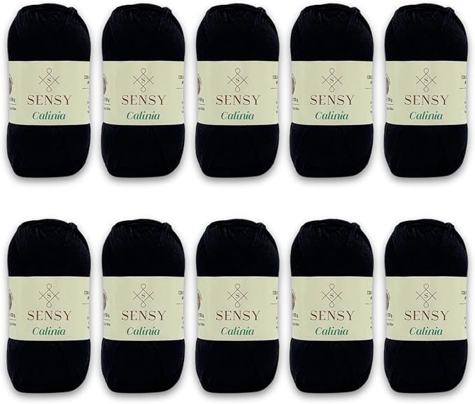 S Sensy Calinia-Mercerized Giza Cotton #2 Fine Yarn 10 Pack Black 131 Yards