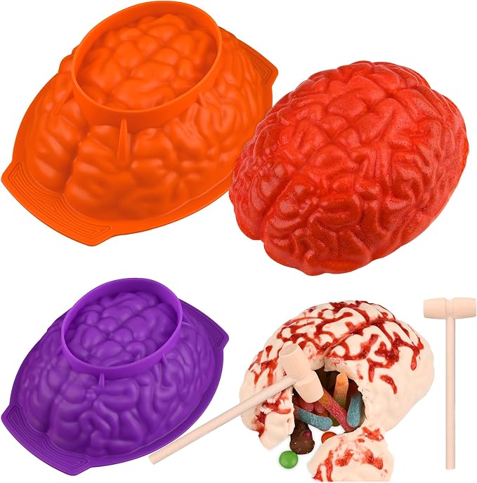 Sakolla 2 Pcs Halloween 3D Human Brain Silicone Molds
