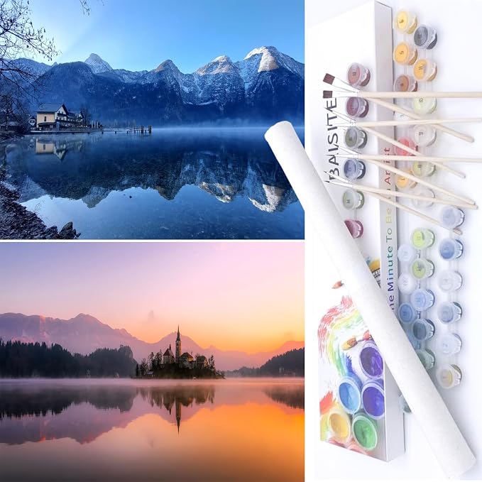 BAISITE Paint by Numbers Kit for Adults Beginners,12" Wx16 L 2 Pack Canvas for Painting Kits for Adults in Colorful Box-PBN275-276