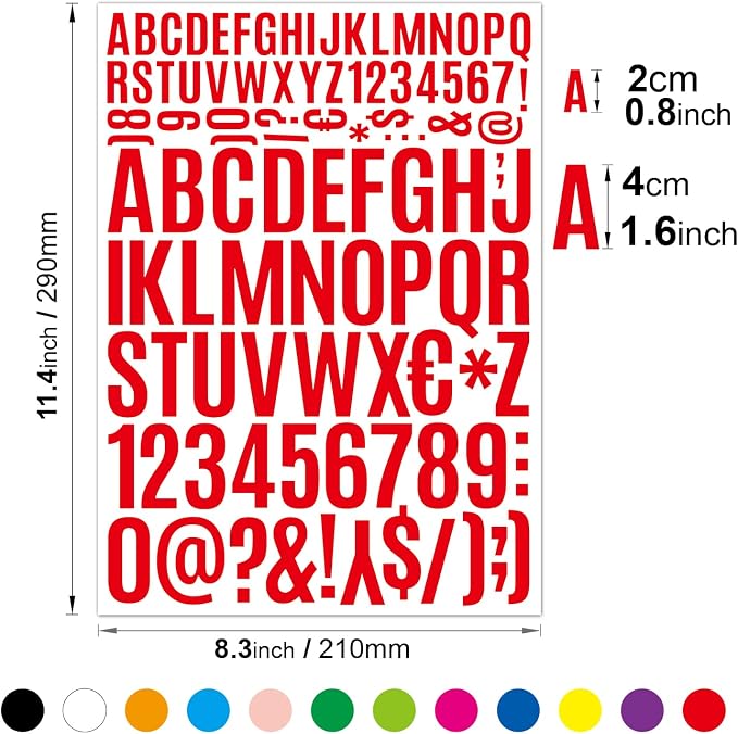 1224 Letter Stickers 12 Sheets Alphabet Stickers 0.8-1.6 InchVinyl Self-Adhesive Number Alphabet Vinyl Stickers, Mailbox Numbers Labels DIY Crafts Art Making, Decals for Sign,Notebook,Classroom Decor