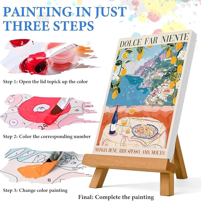 Italian Pasta Wine Paint by Numbers Kit for Adults Canvas, Frameworkless | Easy Adult Paint by Number Kits on Canvas DIY Italian Pasta Painting for Beginners Art by Numbers for Home Wall Decor Gift