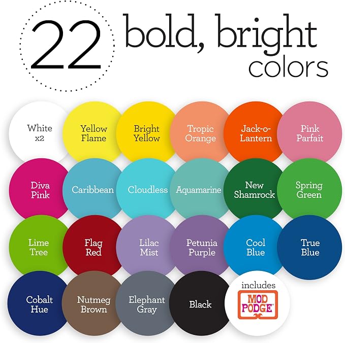Apple Barrel Art Lessons Paint and Brush Set, 34 pc Kit Including 23 2 fl oz Apple Barrel Acrylic Paint Colors, 1 2 fl oz bottle of Mod Podge Matte, 10 FolkArt Brushes, 6 Video Lessons And More