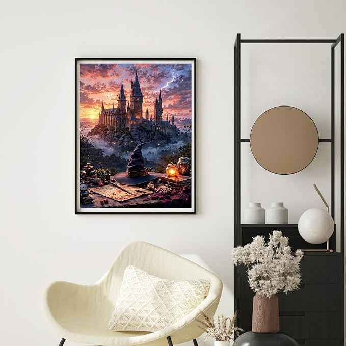 Castle Paint by Numbers Kit for Adults Framed Canvas, with Framed Canvas | Easy Adult Paint by Number Kits on Canvas DIY Castle Painting for Beginners Art by Numbers for Home Wall Decor Gift 9.45x11.8