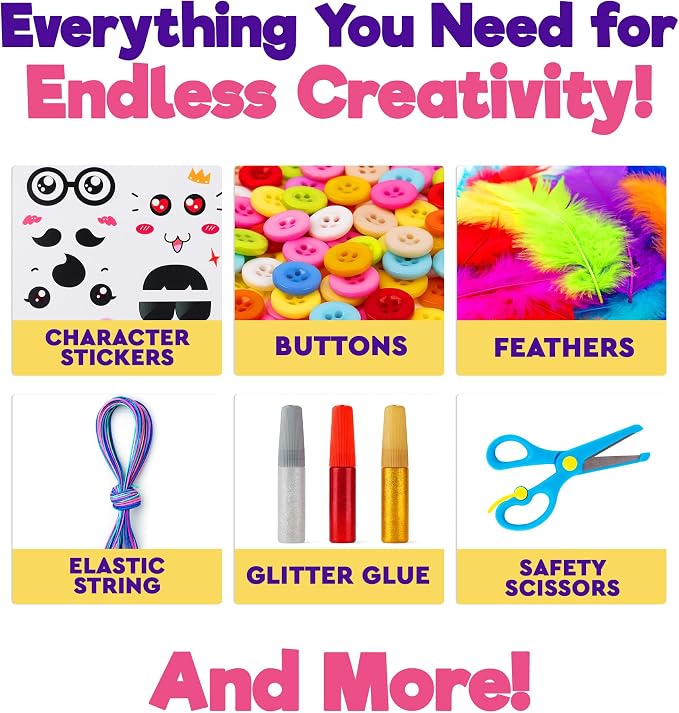 Blue Squid Arts & Crafts Box (Pink)- 2800+ pcs Deluxe Craft Supplies Box, 2 Drawers, 18 Compartments, Sturdy Handle - Art Crafting Kit Birthday Gifts for Kids, School Supply for Ages 4-12