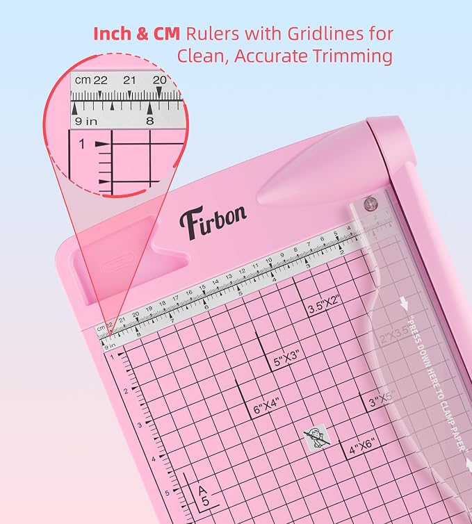 Firbon 12 Inch Guillotine Paper Cutter, Heavy Duty Paper Trimmer, Pink | 12-Sheet Capacity | Dual Scales | Paper, Cardstock & Photo Trimming | Scrapbooking Crafts | Office, Home & Studio Use