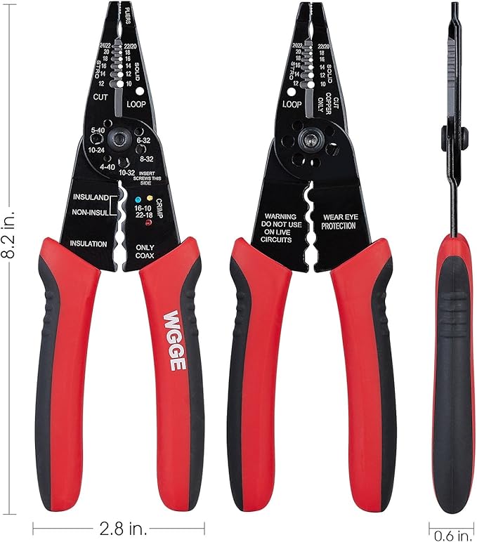 WGGE WG-015 Professional Wire Stripper, Wire Cutter and Wire Crimper 8-inch