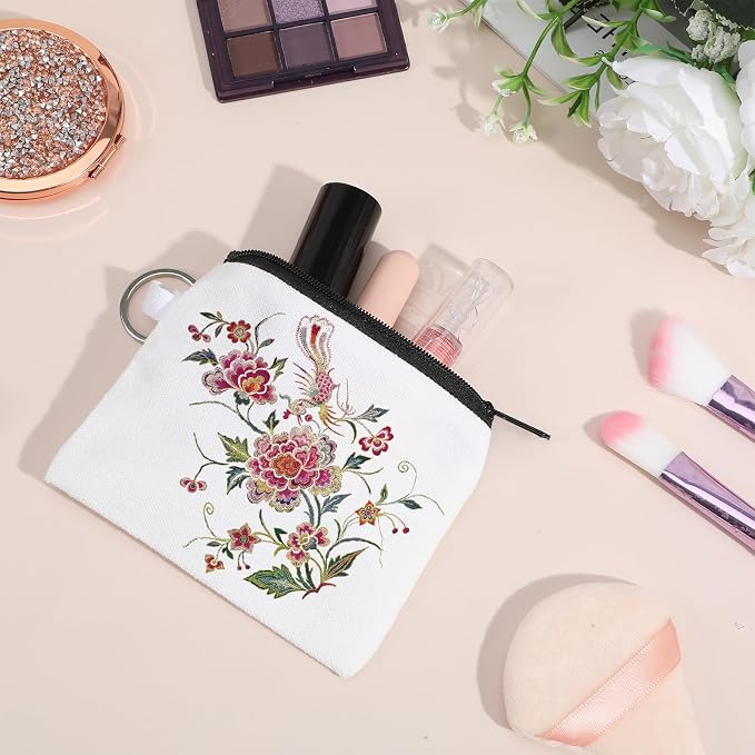 30 Pcs Blank Small Coin Canvas Makeup Bags Bulk Cosmetic DIY Craft Pouch with Zipper Coin Purse Pencil Pouch Travel Toiletry Organizer (White)
