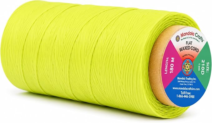Mandala Crafts 210D 1mm Lime Green Flat Waxed Thread for Leather Sewing
