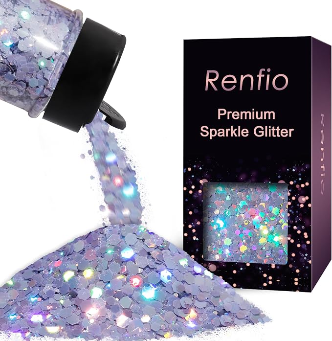 Renfio Holographic Purple Chunky Glitter for Snowglobe Tumbler 1.76oz/50g