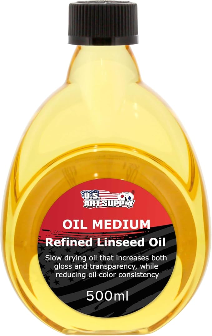 U.S. Art Supply Refined Linseed Oil, 500ml (16.9 oz) Fluid Medium