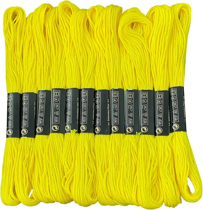 12 Skeins Embroidery Floss Yellow Color, Friendship Bracelet String Cross Stitch Embroidery Thread Floss Bracelet Making Yarn, Craft Floss（Yellow）