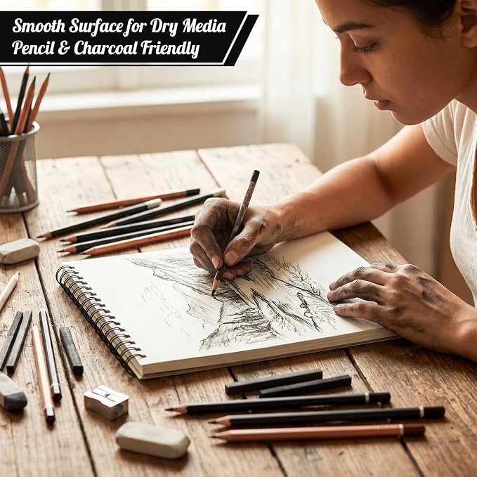 Sketch Book 8.5 × 11, Spiral Bound, 50 Sheets, Acid-Free Drawing Pad | Acid-Free 68lb Paper, Perforated Pages, Lays Flat, Dry Media for Students & Artists
