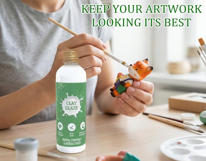 Air Dry Clay Glaze, 120ml Matte Finish, Prevent Clay Cracking, Scratch Resistant, Waterproof & Dustproof, for Crafts, Ceramics, Wood, Clay Sealant with Brush & Measuring Cup (4fl oz Matte)