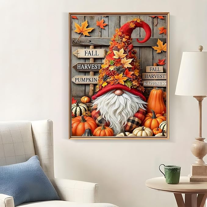 LKHMVCA Fall Gnome Pumpkin Leaf Paint by Number Kits for Adults, DIY Paint by Numbers Kits for Adults Beginners Without Frame, Acrylic Paint Canvas Painting Kits Art for Home Decor 16x20 Inch