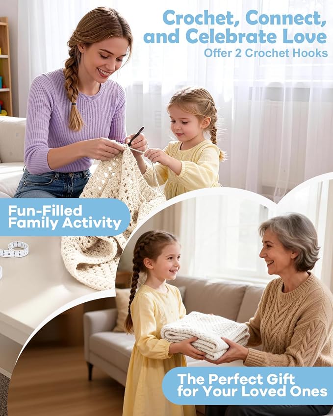 Arborthread Crochet Kit for Beginners, Easy All-Season Pocket Shawl & Scarf Crochet Kit for Adults w/Ample Premium Yarn to Fit Different Sizes, Step-by-Step Video & Instructions, Light Khaki