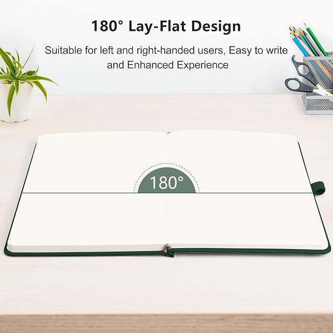 RETTACY Blank Journal Notebook, 192 Pages, A5 Medium Size (5.7'' x 8.3'') | Leather Hardcover, 100 GSM Thick Paper, for Sketching, Drawing, Painting (Dark green)