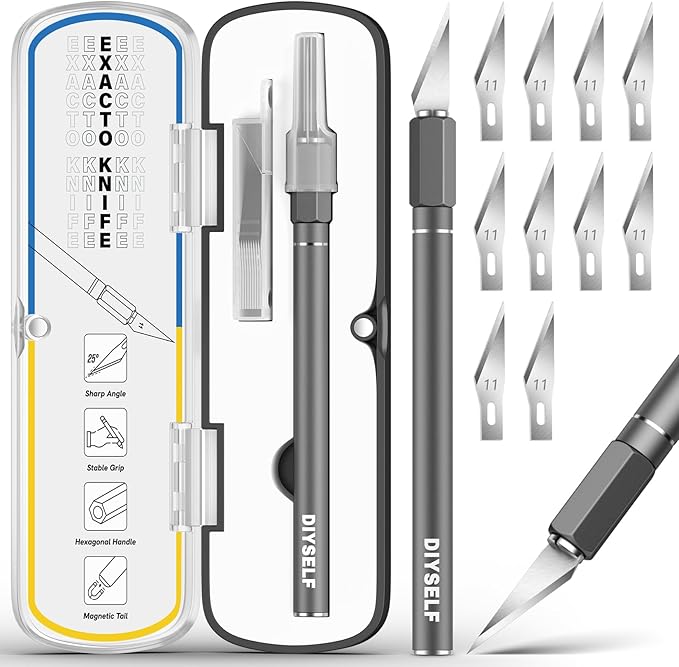DIYSELF Exacto Knife 12 Pcs Exacto Knife Set with Case for Crafting | Craft Hobby Precision Knife with 11 Blades for Scrapbooking Models 3D Printing Clay Rubber Stamps Gift for Women Adults Men