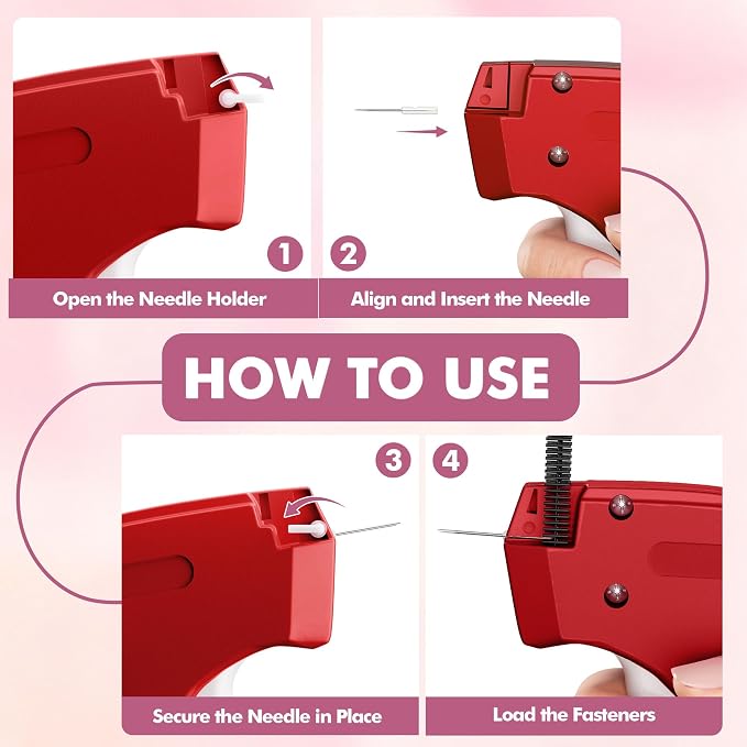 Stitch Gun for Clothes, Tagging Gun, Quick Clothing Fixer, Red
