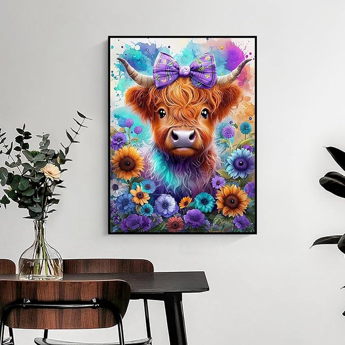mrpwnle Cow Diamond Art Kits for Adults, Highland Cow Diamond Painting Kits | Highland Cow Diamond Art Painting Kits for Adults Beginner, DIY Round Full Gem Art Kit for Home Wall Decor Gifts 12x16 Inch