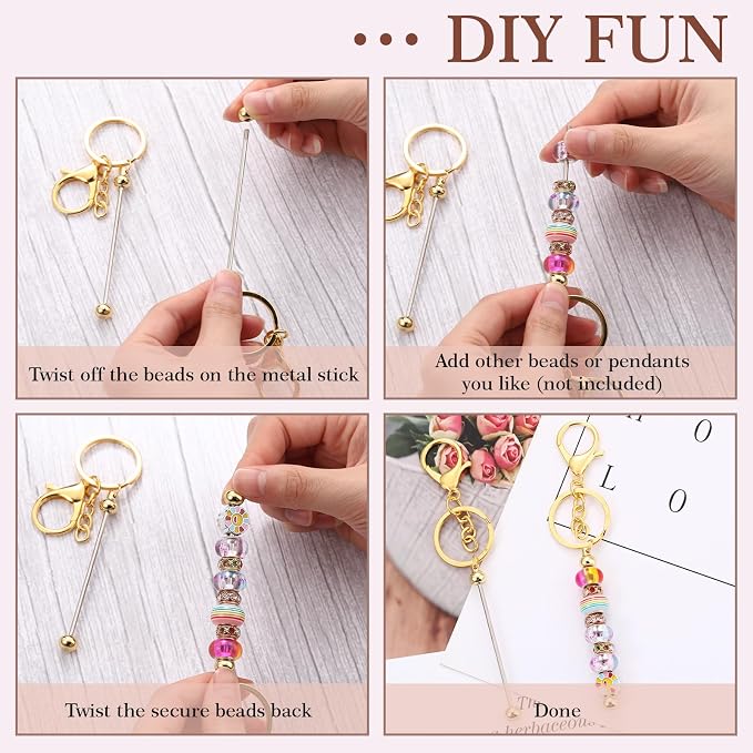 Huwena 6 Pcs Beadable Keychain Bars Metal Blanks DIY Crafts Jewelry Gift
