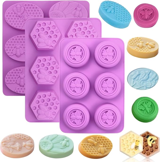 Soap Molds, Soap Molds for Soap Making, Perfect for Bee Soap Making, Honey Silicone Molds for Handmade Soap, Lotion Bars, Wax Melts, Beeswax（3 Pack - Honeycomb）