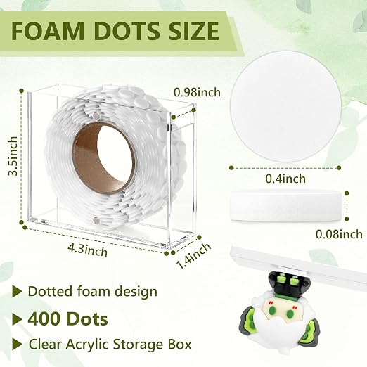 400 PCS 2mm Double Sided Foam Dots with Acrylic Box 0.4" Foam Round Dots 3D Craft Foam Tape Dual Adhesive Foam Mounts Foam Pop Dots for Art Crafts DIY(White with Box,0.4" Diameter,2mm Thick)