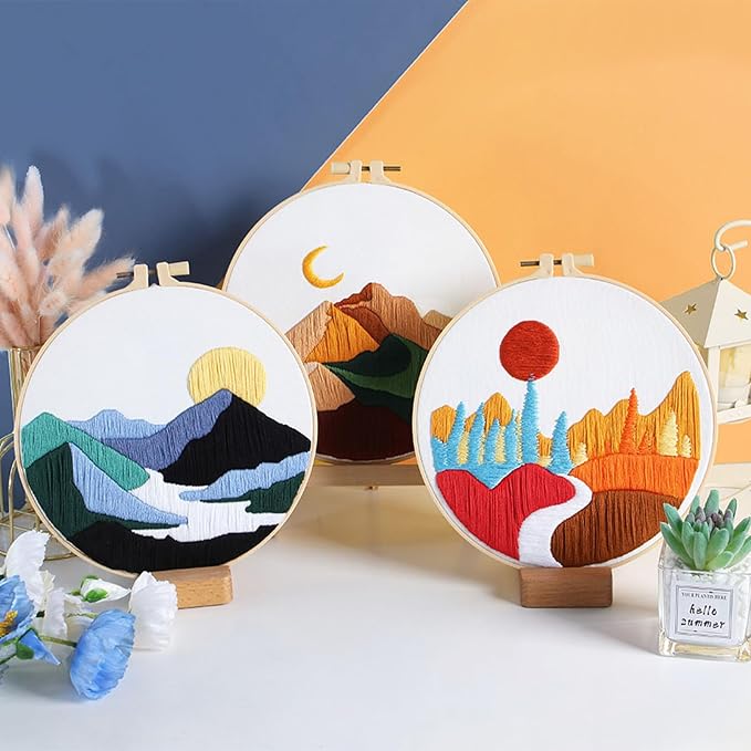 GLTAYLMY Embroidery Kits for Beginners Adults, Stamped Cross Stitch Kits for Adult Beginners Embroidery Starter Kit with Pattern, 3 Embroidery Hoop and Fabric, Needles Threads