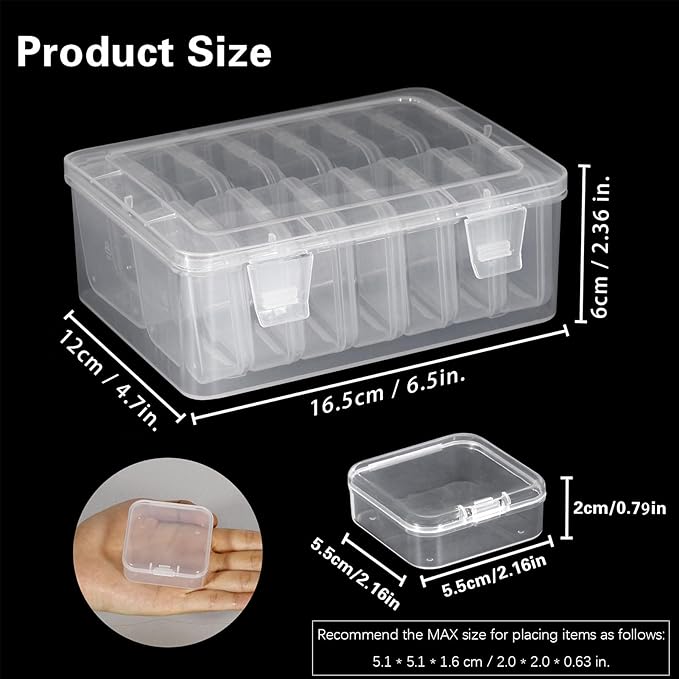 Mathtoxyz Small Bead Organizers, 14 Pieces Plastic Storage Cases Mini Clear Bead Storage Containers Transparent Boxes with Hinged Lid and Rectangle Clear Craft Supply Case