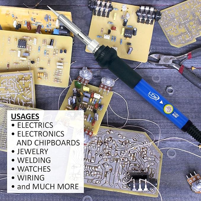 LDK Soldering Iron Kit Electric 60W 110V Adjustable Temperature Soldering Gun Welding Tools, 5pcs Replacement Tips and Solder Wire (Basic)