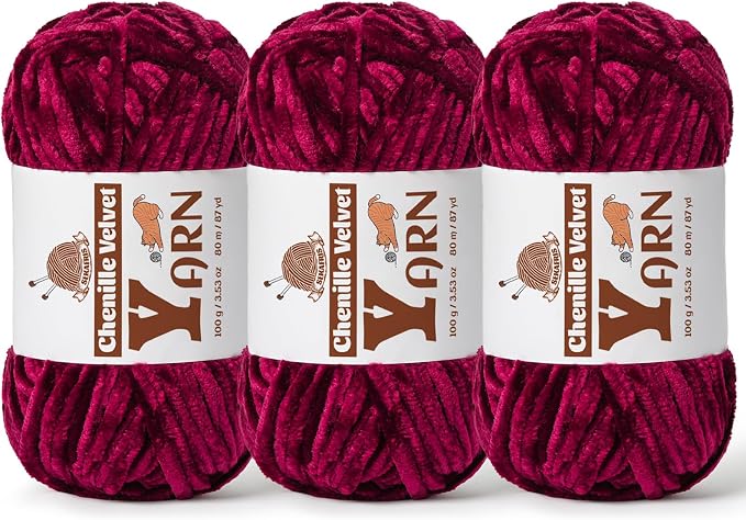 Chenille Crochet Burgundy Yarn 3 Pack