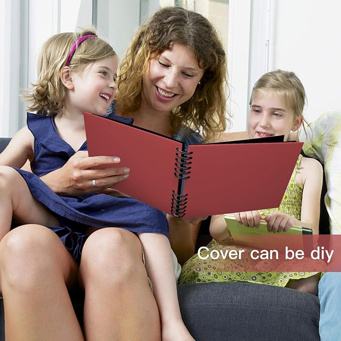 EVNEED 11.5 x 8.5 Inch Scrapbook Photo Album,Wedding Guest Book Anniversary Memory Scrapbooking,Wedding Photo Album with DIY Accessories Kit for Craft Paper DIY,80 Pages (40 Sheets),Red