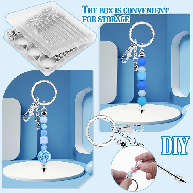 18 Pack Beadable Keychains Bars DIY Blank Beadable Keychains Metal Beaded Keychain Sliver Beads Keychain Making Kit for DIY Crafts Supplies Jewelry Making Gift