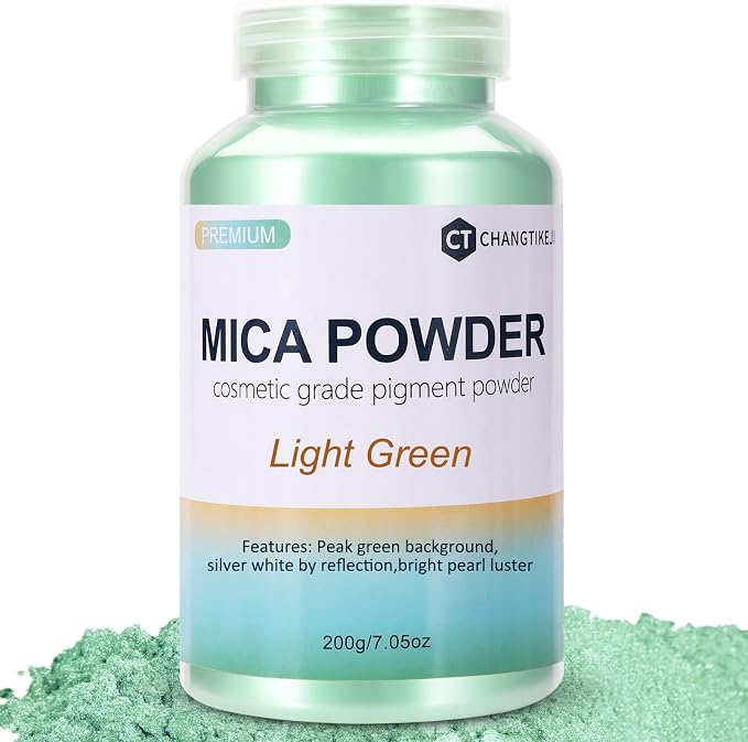 Mica Powder,7.05OZ（200g）,Light Green Mica Powder Pigment for Epoxy Resin，Lip Gloss，Car Paint，Dye，Soap Making，Nail Polish,Epoxy Resin,Candle Making,Bath Bombs