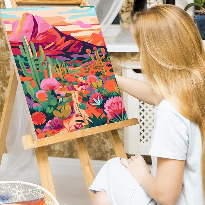 Meothan Paint by Numbers Kit for Adults Beginner 16x20 inch (Without Frame) | Cactus Flowers Adult Paint by Number Kits on Canvas, DIY Desert Acrylic Oil Easy Painting by Numbers for Home Wall Decor