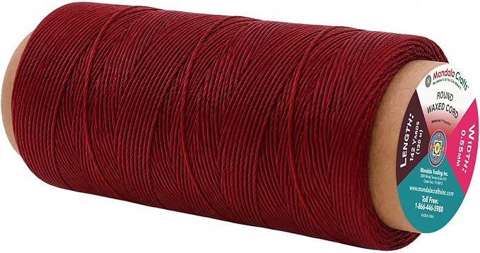Mandala Crafts 130M 0.55mm Dark Red Round Waxed Thread for Leather Sewing