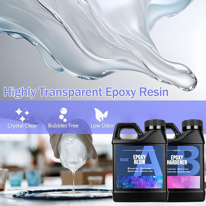 KISREL Epoxy Resin Kit 32OZ with Molds, Dried Flowers & Tools for Beginners | All-in-one starter set with molds,Crystal clear, bubble-free & easy 1:1 mix,Ideal for jewelry, coasters & DIY crafts